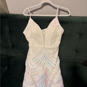 Elegant White Sequin Mini Dress